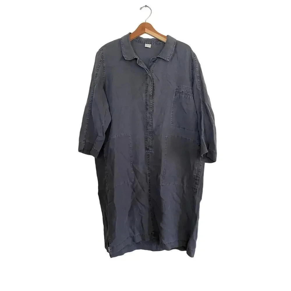 Poetry Womens Gray Long Sleeve Button-Up Mini Shirt Dress Size 14